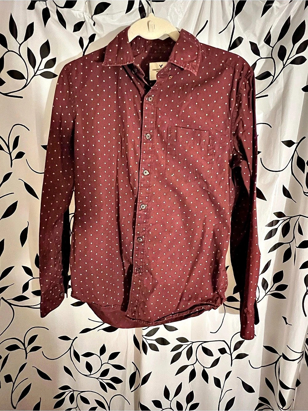 American Eagle Outfitters Seriously Soft Classic Fit Dot Button Down Shirt in